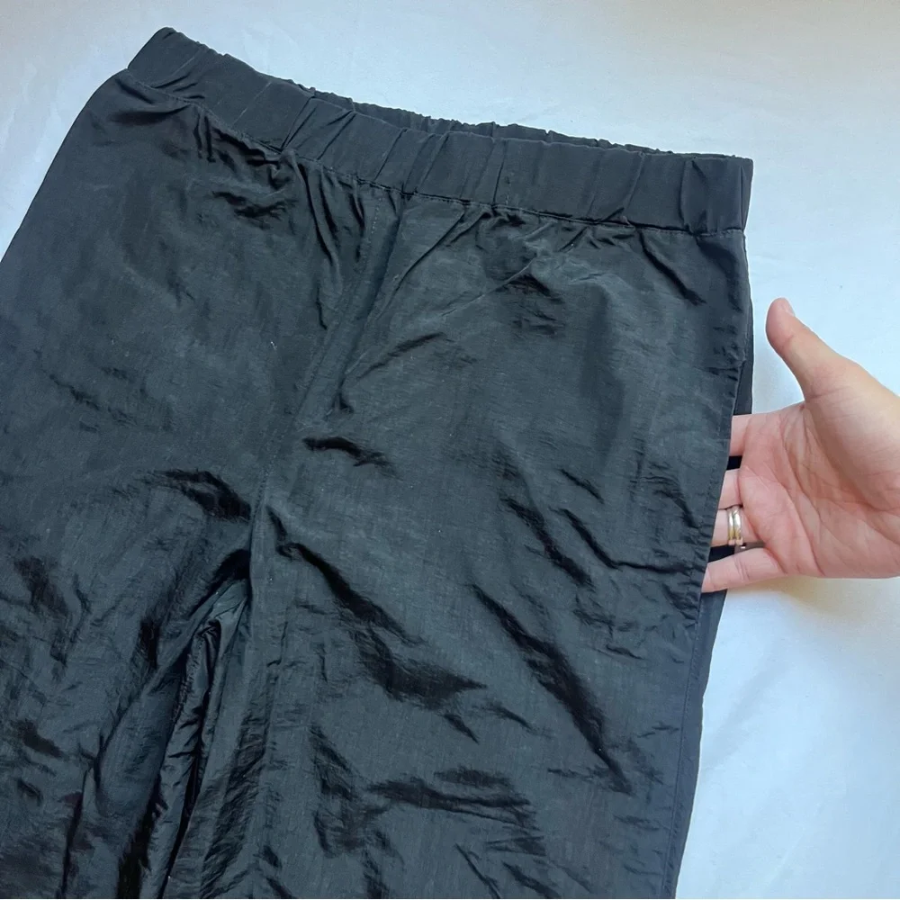 DERTBAG black nylon swishy utility drawstring parachute straight‎ leg pants